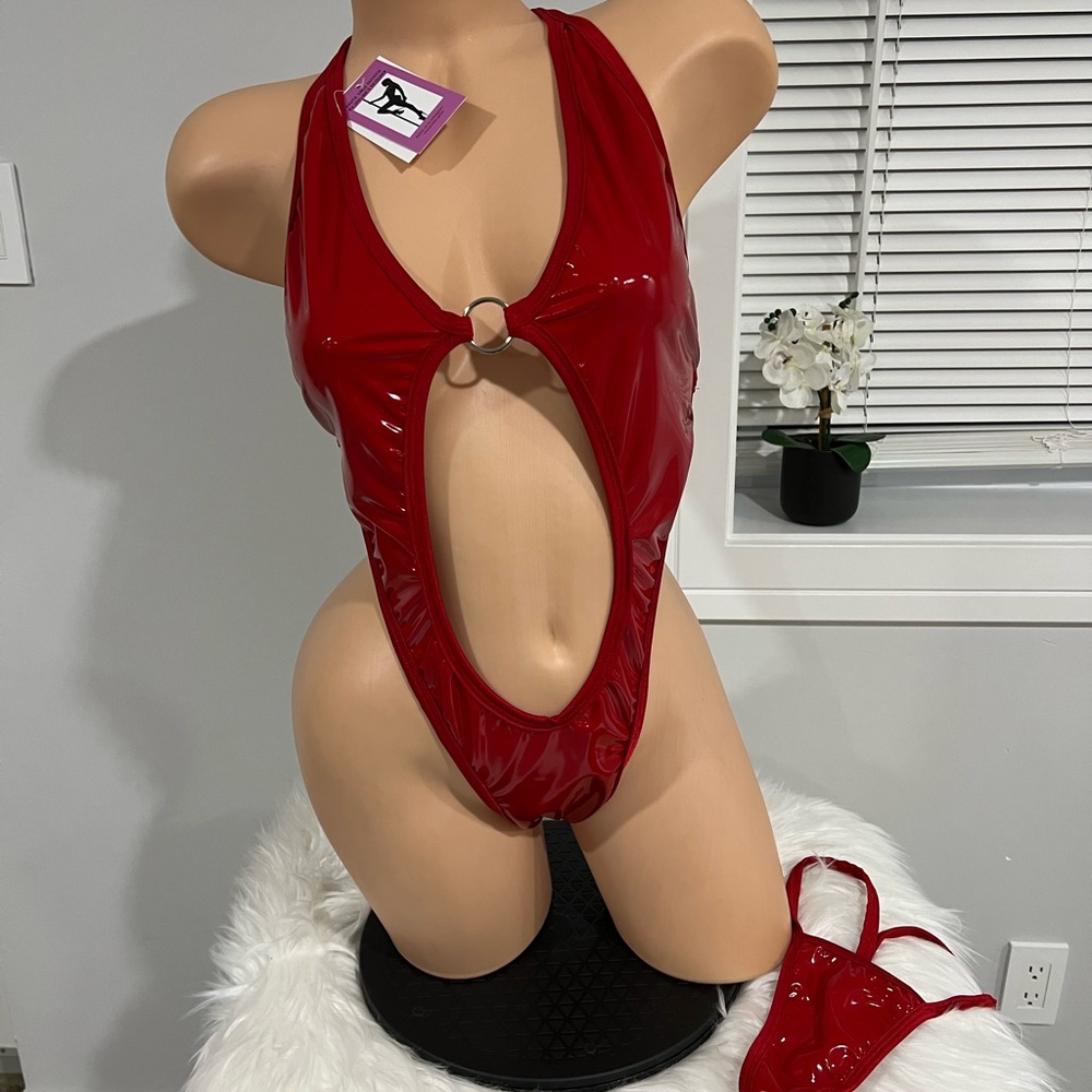 Exotic dancewear bodysuit red latex